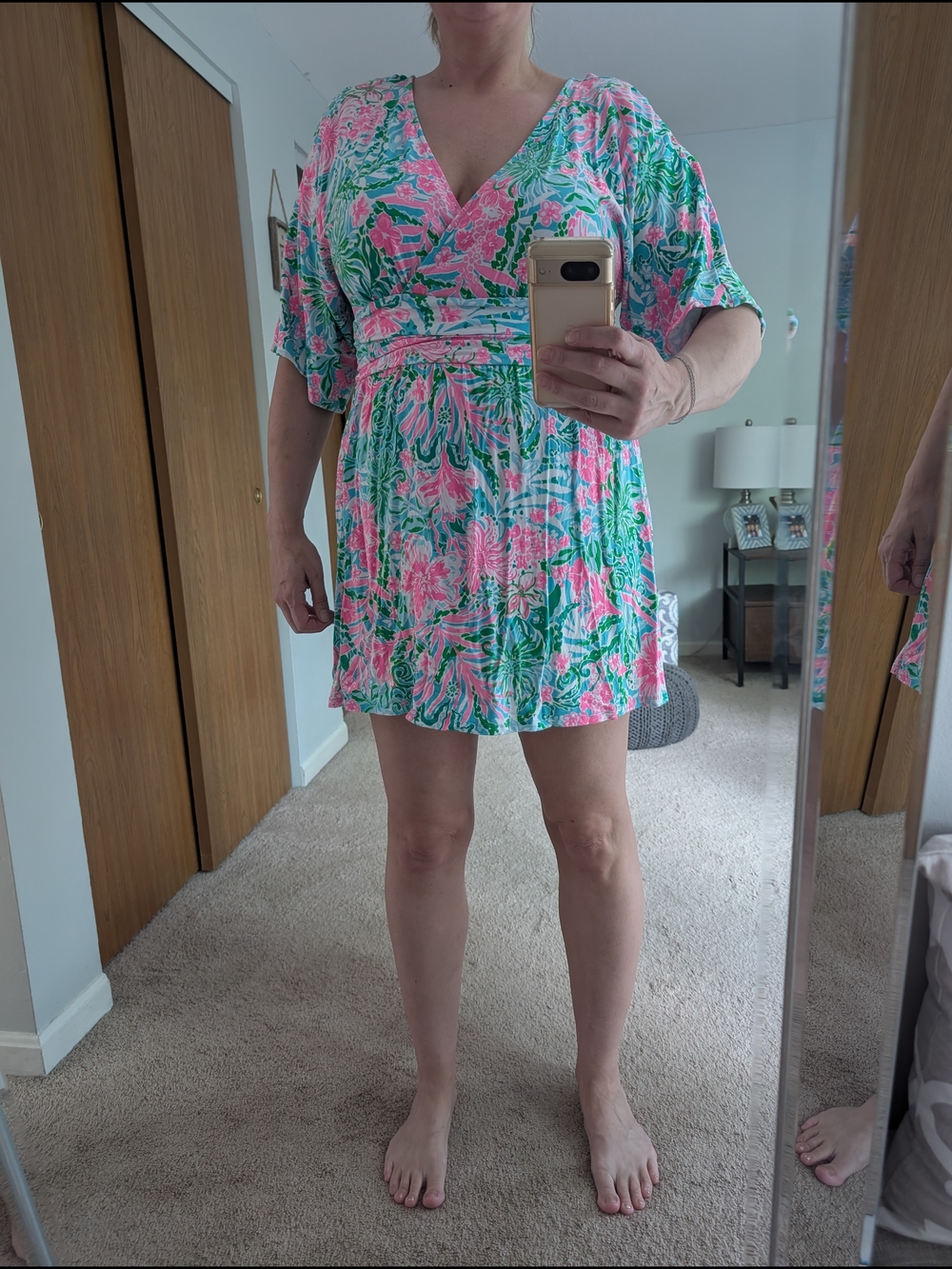Lilly Pulitzer Pink & Green Floral V-Neck Romper